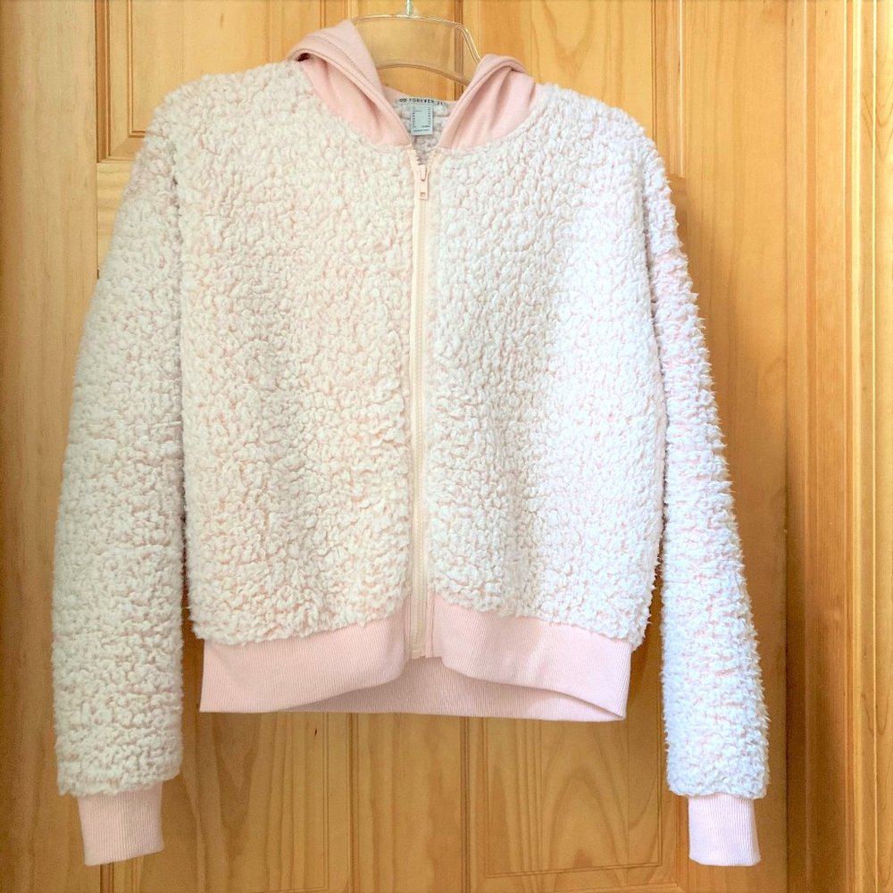 Forever 21 Sherpa Zip-Up Hoodie Peach Medium Very Soft & Cozy
